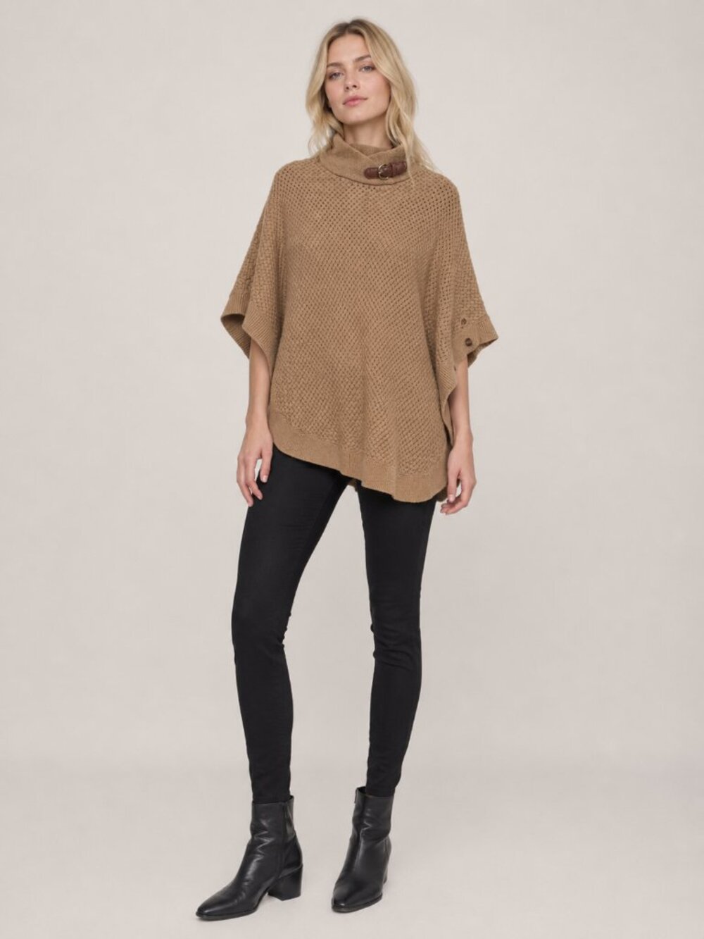 Banana Republic Chunky Buckled Mock Neck Poncho Camel Brown Medium #A3221